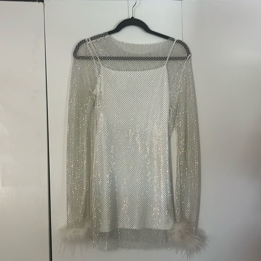White rhinestone mesh dress